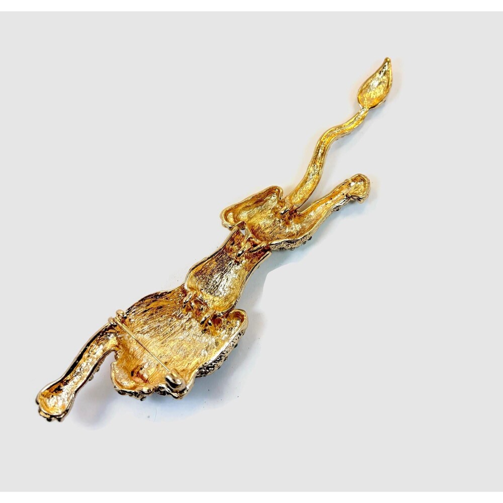 Vintage Shoulder Brooch, Lion, Tiger, Leopard, Rhinestones, Gold Tone, 6" Long - Picture 7 of 7